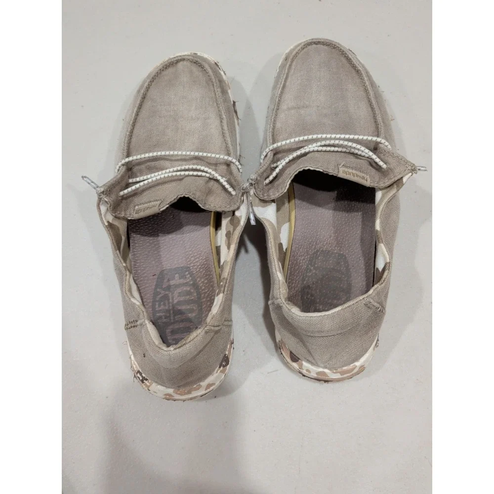 Hey Dude Womens Wendy Lace Up Loafers Slip On Tan/Camo Sz 7